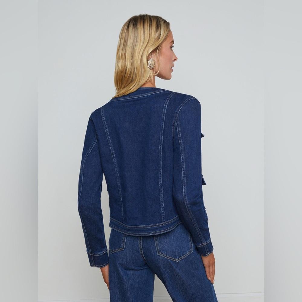 NWT L'AGENCE Yari Denim Collarless Jacket - Picture 5 of 9